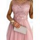 Rochie eleganta baby doll scurta, din tulle si dantela, roz pudra, Charlene 6 - jojofashion.ro