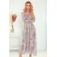 Rochie midi din chiffon bej cu print bleu boho Carly 2 - jojofashion.ro