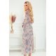 Rochie midi din chiffon bej cu print bleu boho Carly 3 - jojofashion.ro
