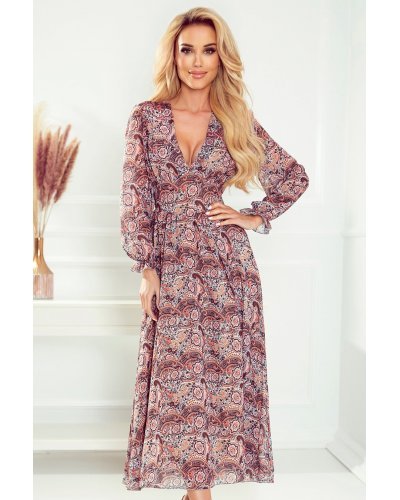 Rochie midi din chiffon maro boho Carly Rochii de zi, Rochie midi din chiffon maro boho Carly - jojofashion.ro