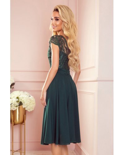 Rochie eleganta de ocazie, midi, chiffon si dantela, verde, Linda Rochii de Ocazie Elegante, Rochie eleganta de ocazie, midi, chiffon si dantela, verde, Linda - jojofashion.ro