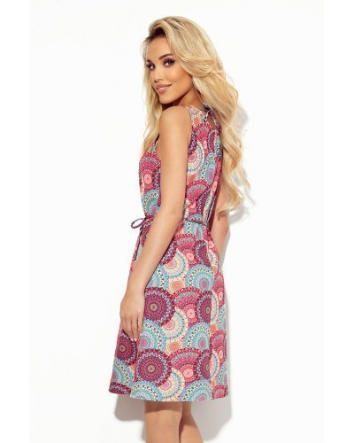 Rochie midi roz cu print colorat croi A Deyana Rochii midi, Rochie midi roz cu print colorat croi A Deyana - jojofashion.ro