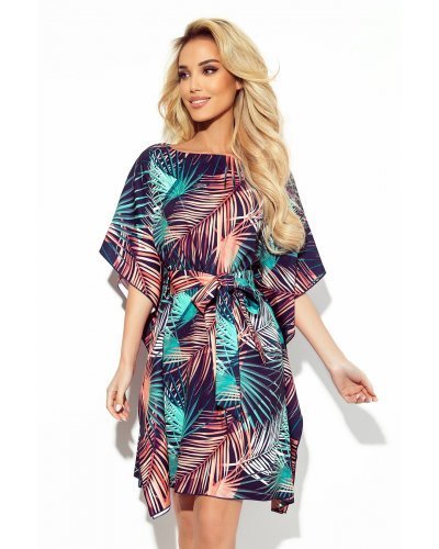 Rochie midi, bleumarin cu print turcoaz, croi fluture, Butterfly Rochii bleumarin, Rochie midi, bleumarin cu print turcoaz, croi fluture, Butterfly - jojofashion.ro