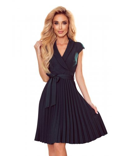 Rochii office, Rochie verde inchis midi plisata petrecuta Romenna - jojofashion.ro