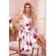 Rochie de vara midi, ecru, cu flori roz, retro, Lona 4 - jojofashion.ro