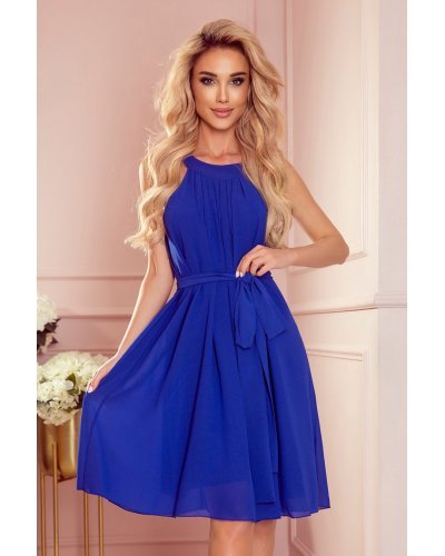 Rochie midi albastra vaporoasa Alizee Rochii, Rochie midi albastra vaporoasa Alizee - jojofashion.ro