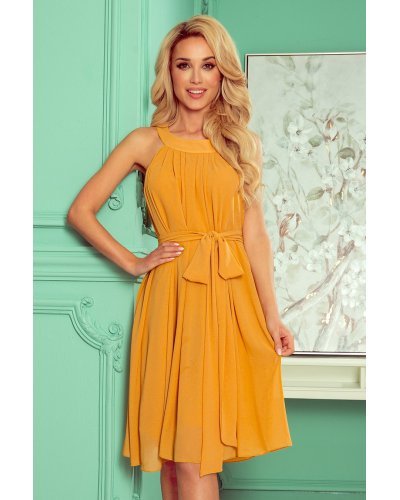 Rochie galbena vaporoasa din chiffon Alizee Rochii de vara, Rochie galbena vaporoasa din chiffon Alizee - jojofashion.ro