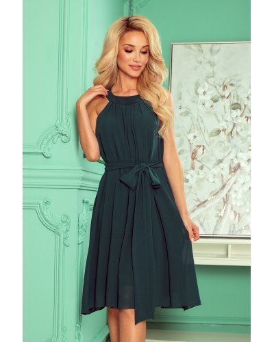 Rochii de vara, Rochie verde smarald midi vaporoasa din chiffon Alizee - jojofashion.ro