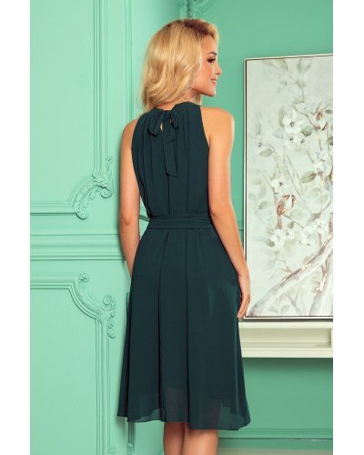 Rochii de vara, Rochie verde smarald midi vaporoasa din chiffon Alizee - jojofashion.ro