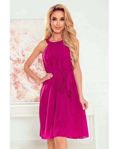 Rochie vaporoasa roz fucsia midi Alizee Rochii roz, Rochie vaporoasa roz fucsia midi Alizee - jojofashion.ro