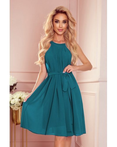 Rochii de vara, Rochie midi vaporoasa verde turcoaz Alizee - jojofashion.ro