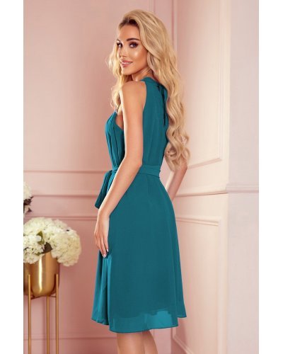 Rochii de vara, Rochie midi vaporoasa verde turcoaz Alizee - jojofashion.ro