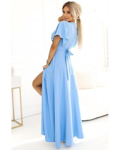 Rochie eleganta lunga baby blue vaporoasa petrecuta Kasandra Rochii lungi, Rochie eleganta lunga baby blue vaporoasa petrecuta Kasandra - jojofashion.ro