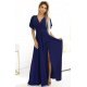 Rochie eleganta lunga bleumarin navy din brocard petrecuta Kasandra 2 - jojofashion.ro