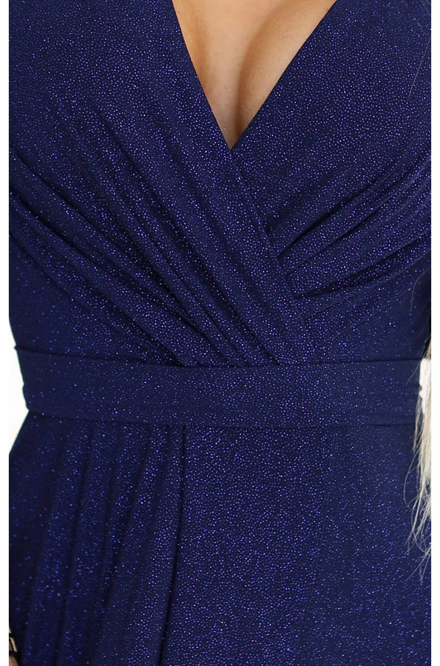 Rochie eleganta lunga bleumarin navy din brocard petrecuta Kasandra 3 - jojofashion.ro