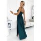 Rochie de seara lunga, brocard, verde sticla, crapata pe picior, Carlyn 3 - jojofashion.ro