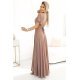 Rochie eleganta lunga cappuccino din brocard petrecuta Kasandra 3 - jojofashion.ro