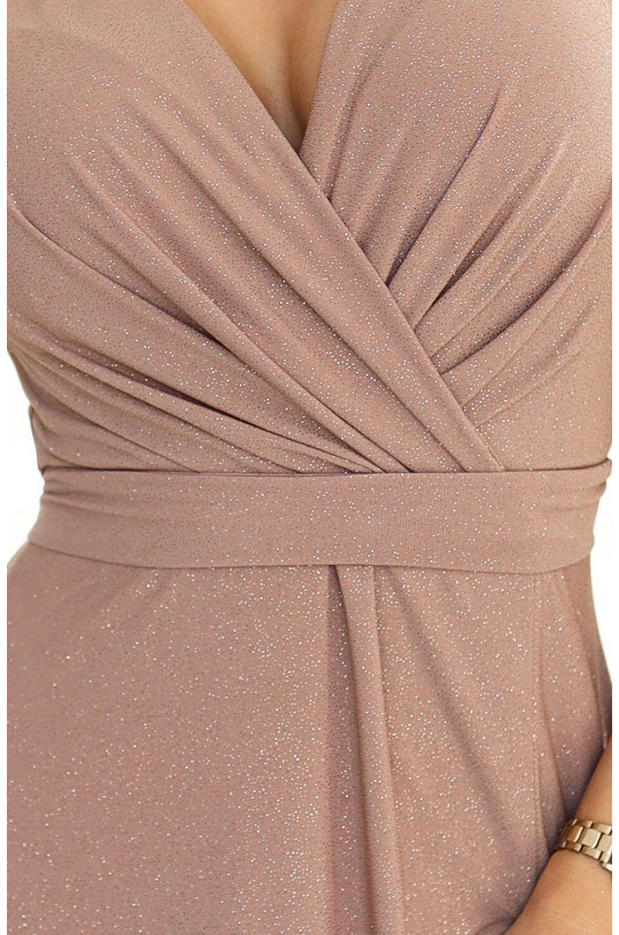 Rochie eleganta lunga cappuccino din brocard petrecuta Kasandra 4 - jojofashion.ro