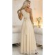 Rochie eleganta lunga cu glitter bej sampanie vaporoasa cu un umar gol Azzurra 3 - jojofashion.ro
