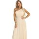 Rochie eleganta lunga cu glitter bej sampanie vaporoasa cu un umar gol Azzurra 4 - jojofashion.ro