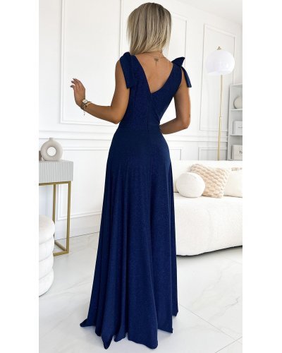Rochie lunga cu glitter bleumarin navy petrecuta Soranya Rochii lungi, Rochie lunga cu glitter bleumarin navy petrecuta Soranya - jojofashion.ro