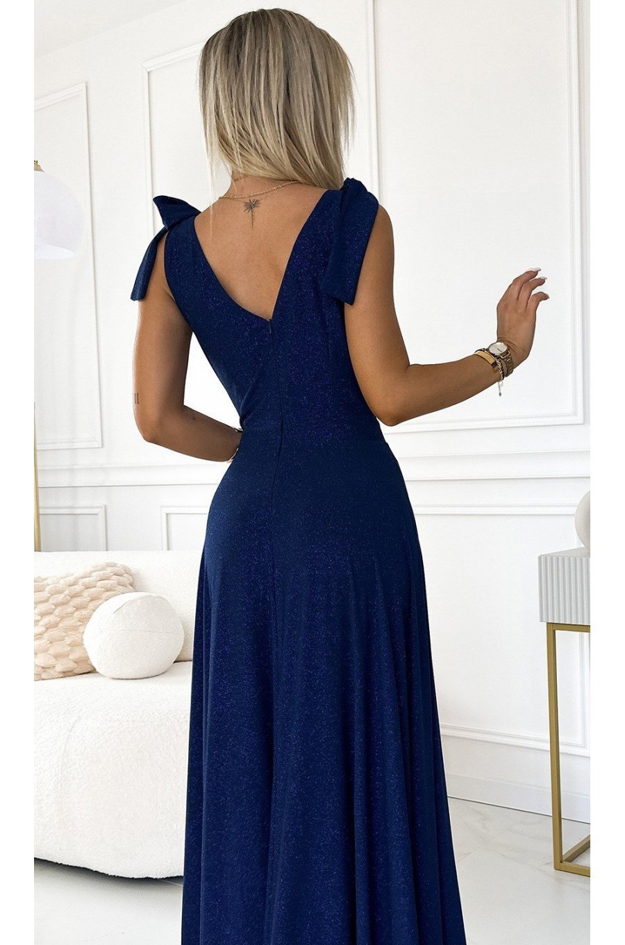 Rochie lunga cu glitter bleumarin navy petrecuta Soranya Rochie lunga cu glitter bleumarin navy petrecuta Soranya 4 - jojofashion.ro