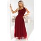 Rochie eleganta lunga burgundy vaporoasa cu glitter si un umar gol Azzurra 2 - jojofashion.ro