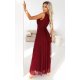 Rochie eleganta lunga burgundy vaporoasa cu glitter si un umar gol Azzurra 3 - jojofashion.ro