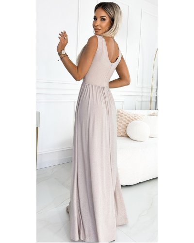 Rochie eleganta lunga, din brocard, bej, petrecuta, Sussan Rochii lungi, Rochie eleganta lunga, din brocard, bej, petrecuta, Sussan - jojofashion.ro