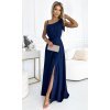 Rochie lunga din brocard bleumarin navy cu un umar gol Heather