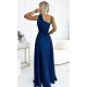 Rochie lunga din brocard bleumarin navy cu un umar gol Heather 3 - jojofashion.ro