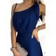 Rochie eleganta lunga, din brocard, bleumarin navy, cu un umar gol, Heather 6 - jojofashion.ro