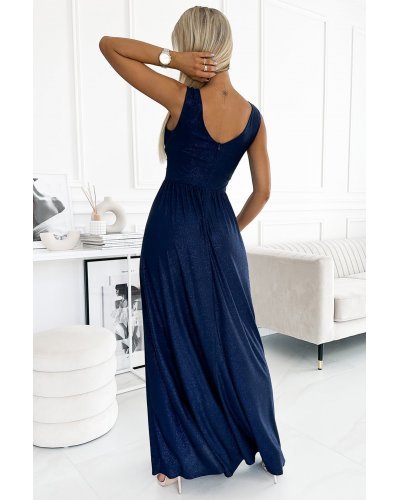 Rochie eleganta lunga, din brocard, bleumarin navy, petrecuta, Sussan Rochii lungi, Rochie eleganta lunga, din brocard, bleumarin navy, petrecuta, Sussan - jojofashion.ro