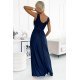 Rochie eleganta lunga, din brocard, bleumarin navy, petrecuta, Sussan 3 - jojofashion.ro