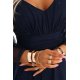 Rochie eleganta lunga din brocard bleumarin navy vaporoasa cu maneca lunga SheenyN 6 - jojofashion.ro