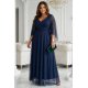 Rochie eleganta lunga din brocard bleumarin navy vaporoasa cu maneca lunga SheenyN 5 - jojofashion.ro