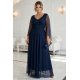 Rochie eleganta lunga din brocard bleumarin navy vaporoasa cu maneca lunga SheenyN 4 - jojofashion.ro