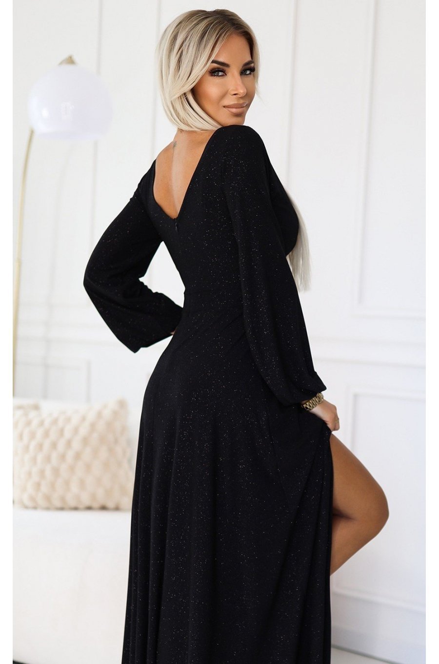 Rochie lunga neagra din brocard cu maneca lunga Roselia Rochie lunga neagra din brocard cu maneca lunga Roselia 4 - jojofashion.ro