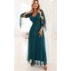 Rochie eleganta lunga din brocard verde cu maneca lunga vaporoasa SheenyN 2 - jojofashion.ro
