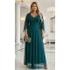 Rochie eleganta lunga din brocard verde cu maneca lunga vaporoasa SheenyN 4 - jojofashion.ro