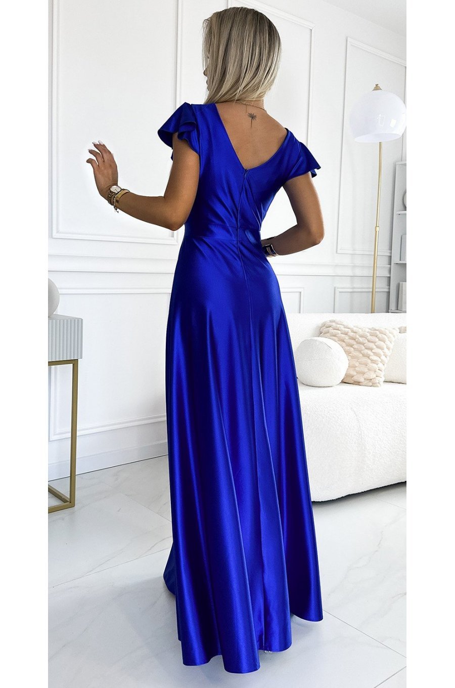Rochie lunga din satin albastra Cristaliza Rochie lunga din satin albastra Cristaliza 2 - jojofashion.ro