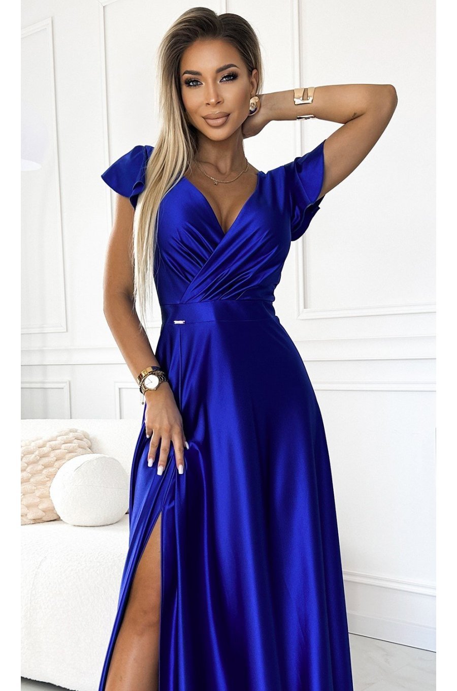 Rochie lunga din satin albastra Cristaliza Rochie lunga din satin albastra Cristaliza 3 - jojofashion.ro