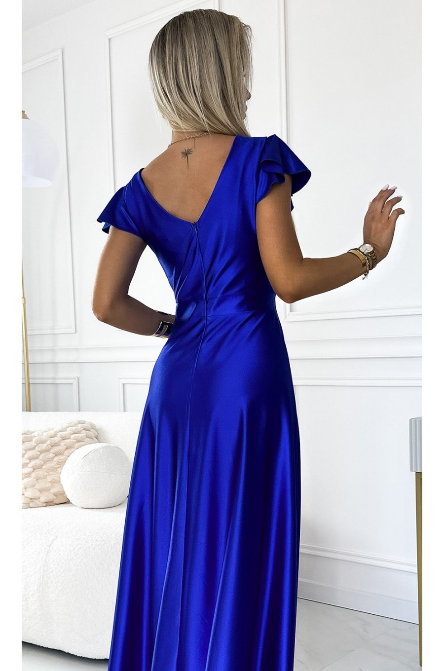 Rochie lunga din satin albastra Cristaliza Rochie lunga din satin albastra Cristaliza 4 - jojofashion.ro