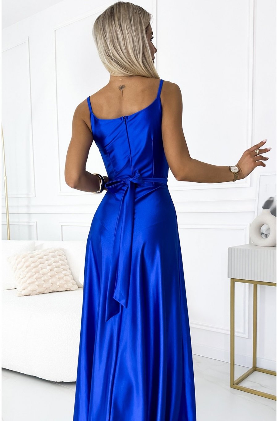 Rochie lunga din satin albastra petrecuta Juliett 4 - jojofashion.ro