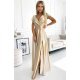 Rochie lunga din satin bej Cristaliza Rochie lunga din satin bej Cristaliza 2 - jojofashion.ro