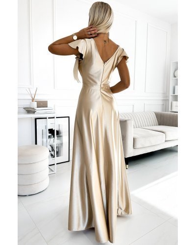 Rochie lunga din satin bej Cristaliza Rochii lungi, Rochie lunga din satin bej Cristaliza - jojofashion.ro