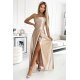 Rochie eleganta lunga, din satin, bej, cu spatele gol si umerii goi, Pearl 2 - jojofashion.ro