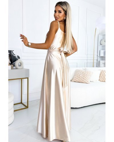 Rochie lunga din satin bej Juliett Rochii lungi, Rochie lunga din satin bej Juliett - jojofashion.ro