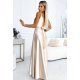 Rochie eleganta lunga, din satin, bej, petrecuta, crapata pe picior, Juliett 3 - jojofashion.ro