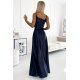 Rochie eleganta lunga, din satin, bleumarin, petrecuta, crapata pe picior, Juliett 3 - jojofashion.ro